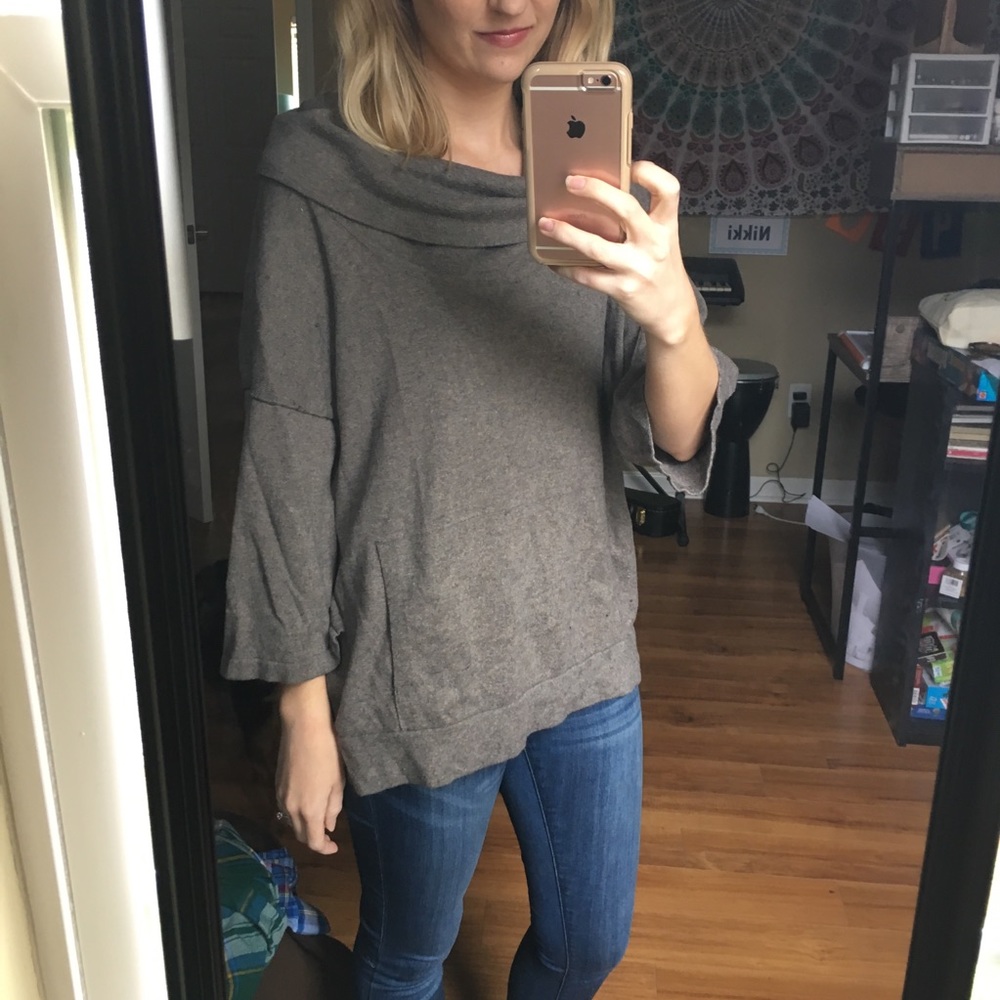 Pure Jill Brown Shirt with Cowl Neck